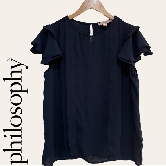 PHILOSOPHY Flutter Short Sleeve Blouse Top Navy Blue size medium Summer like new - Picture 1 of 5